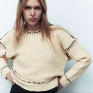 ZARA Cream Sweater with Black Accents
